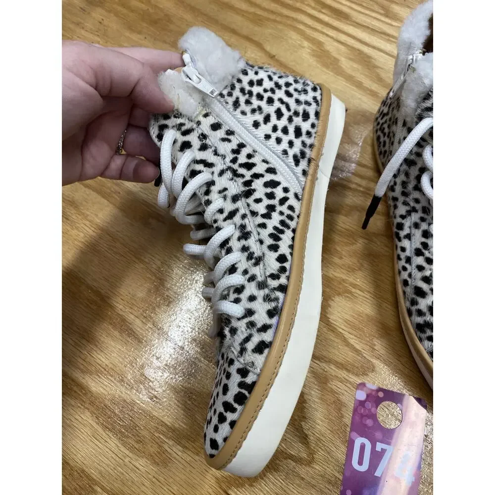 Montelliana Sandy Women's 6 White Black Fur Hair High-Top Lace Up Sneaker Boots